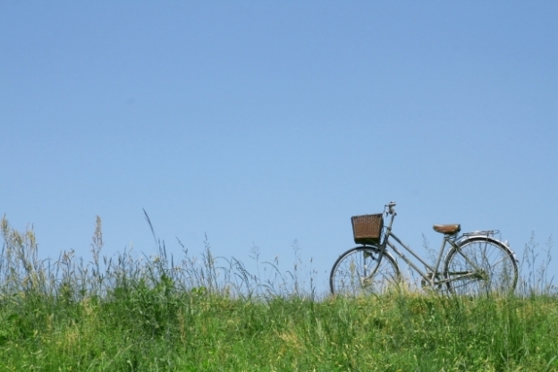 晴れた日の草原にある自転車