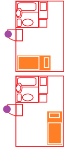 一人暮らしワンルームの間取り図2枚ベットの向き