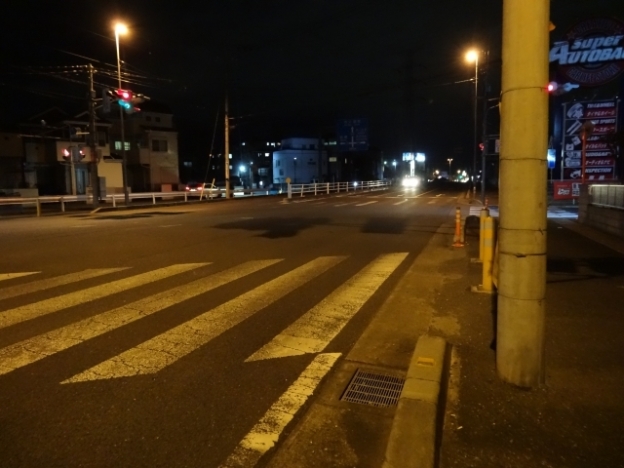 夜道と横断歩道と電柱とランプ