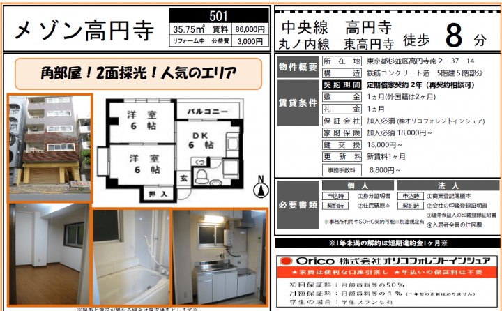 賃貸物件メゾン高円寺501図面