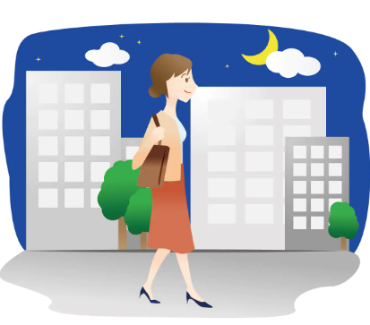 夜道を歩く女性